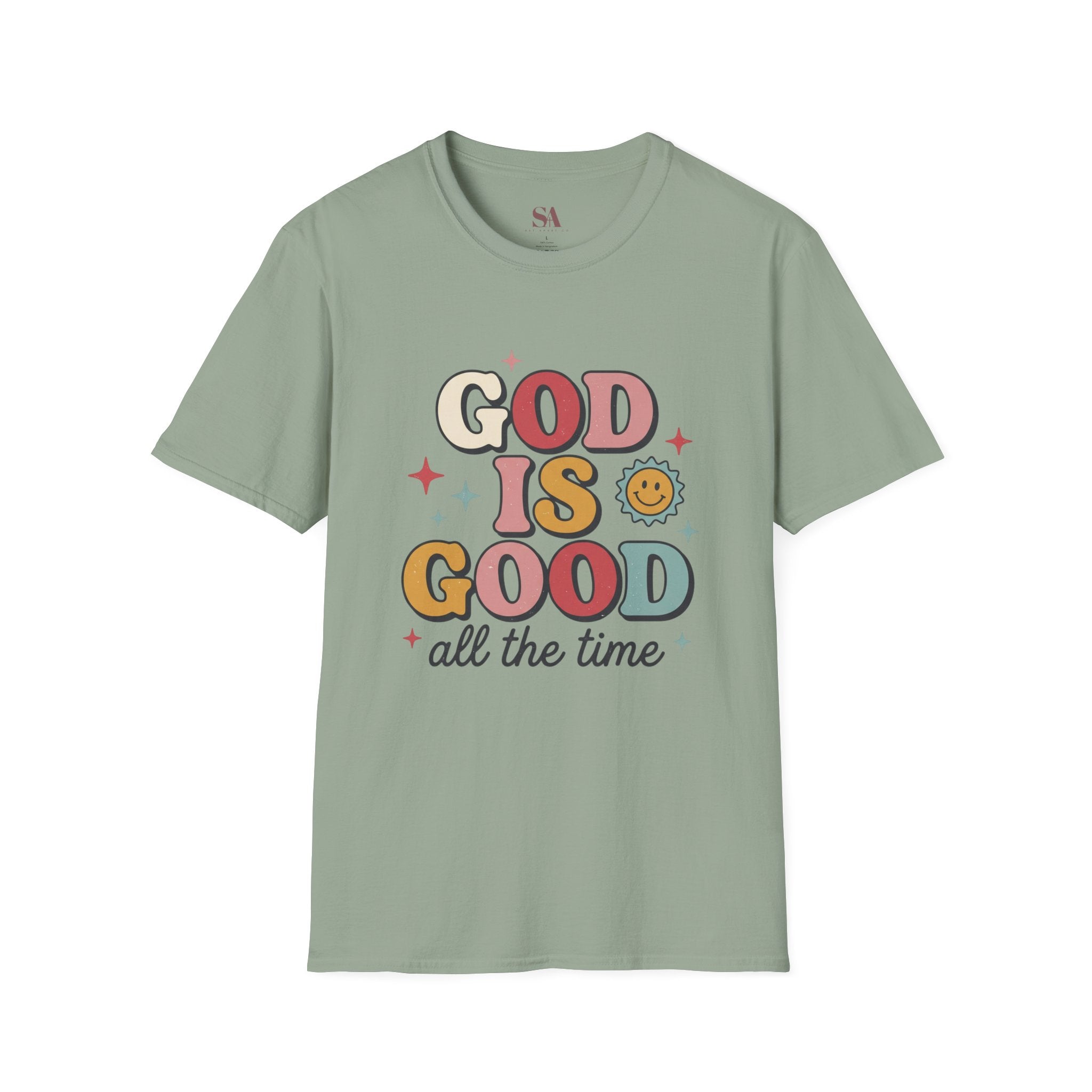 God Is Good T-Shirt — Retro Smile Faith Graphic Tee ("God Is Good All The Time")