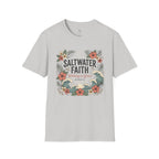 Saltwater Faith T-Shirt — Floral Coastal Christian Tee (Walking in Grace)