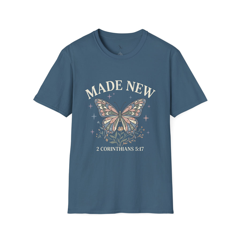 Made New Butterfly T-Shirt — 2 Corinthians 5:17 Christian Faith Tee