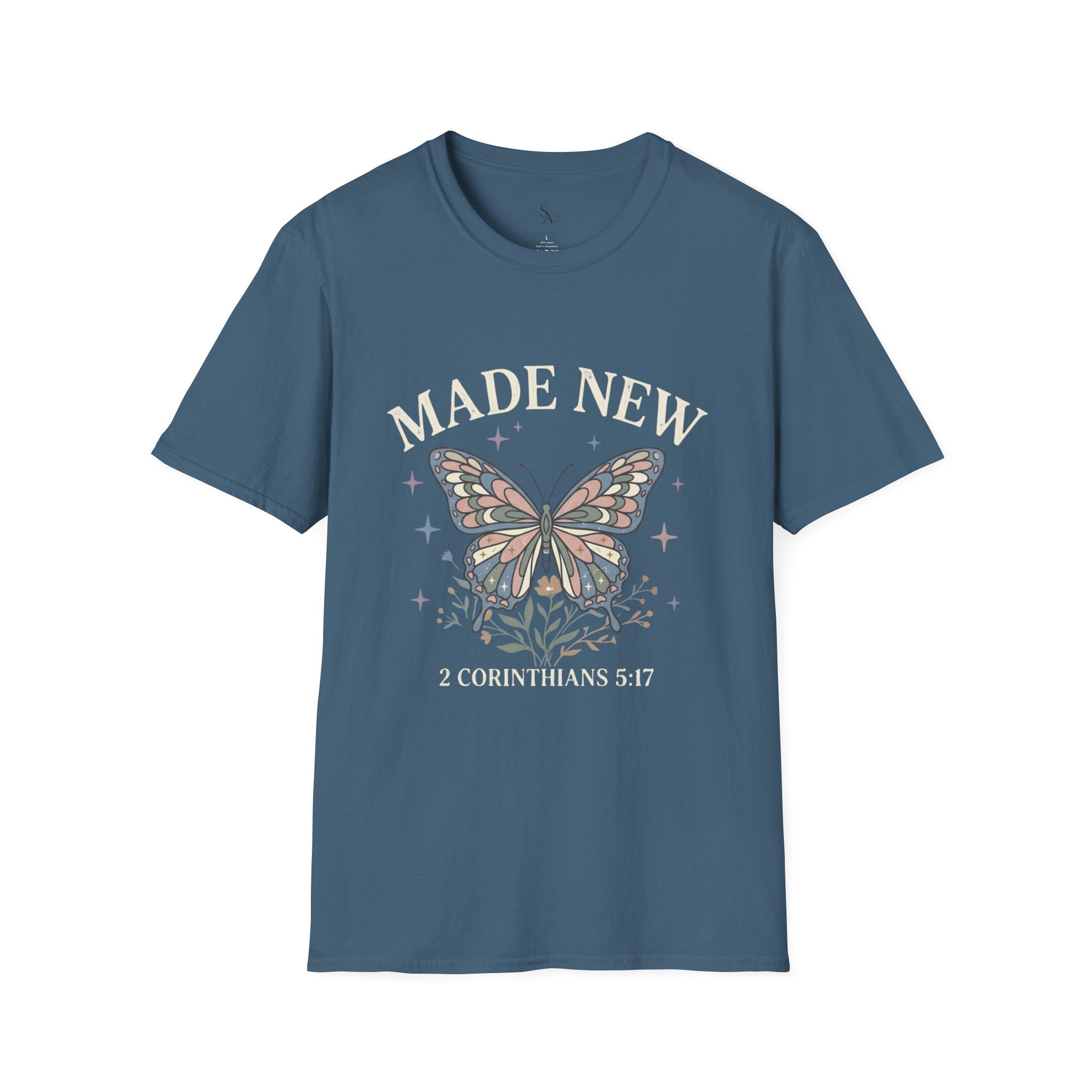Made New Butterfly T-Shirt — 2 Corinthians 5:17 Christian Faith Tee
