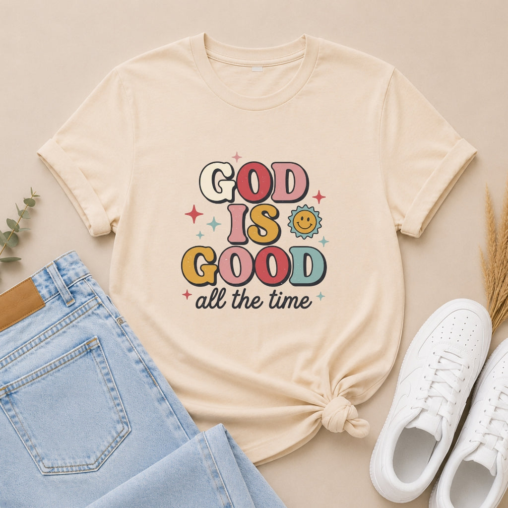 God Is Good T-Shirt — Retro Smile Faith Graphic Tee ("God Is Good All The Time")