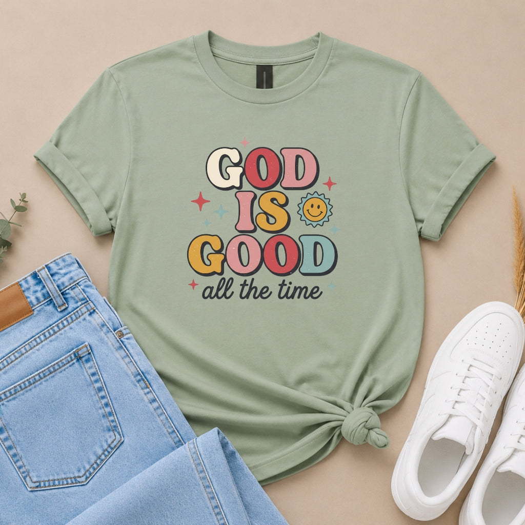 God Is Good T-Shirt — Retro Smile Faith Graphic Tee ("God Is Good All The Time")