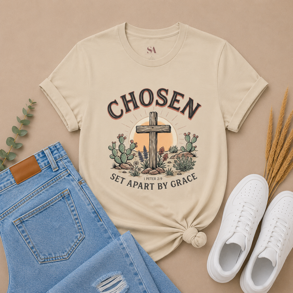 Chosen Cross T‑Shirt — "Chosen: Set Apart by Grace" Christian Tee