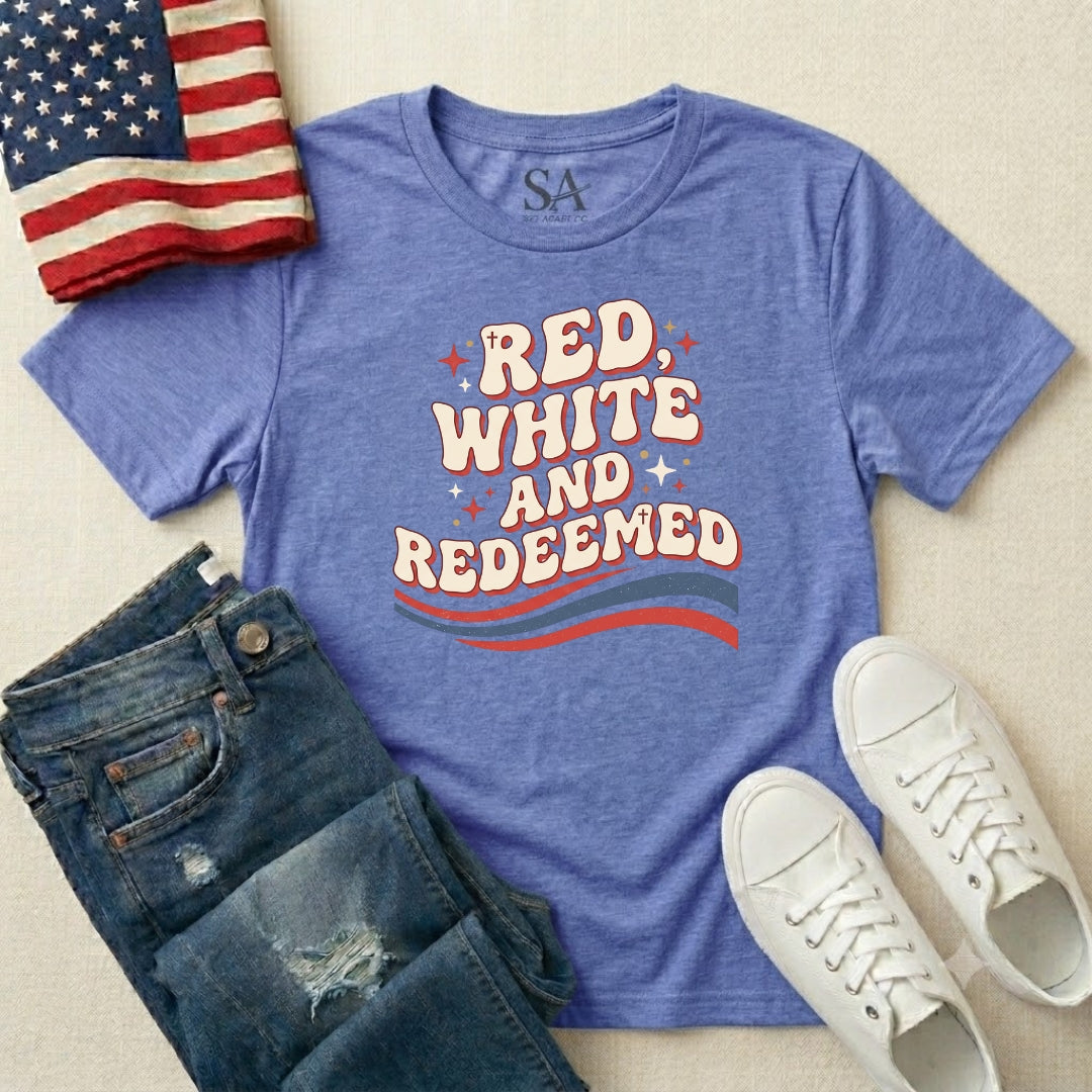 Patriotic "Red, White and Redeemed" T-Shirt