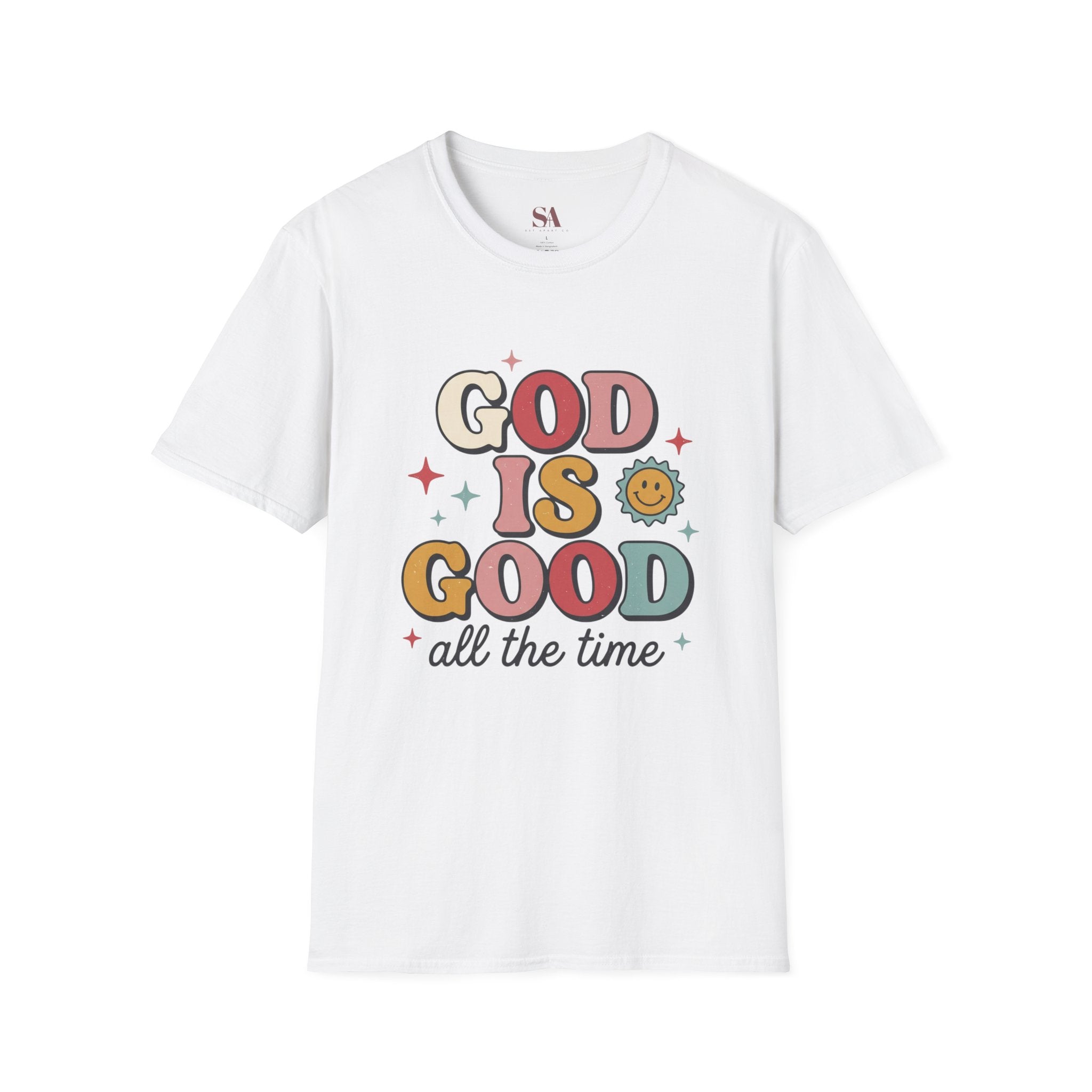 God Is Good T-Shirt — Retro Smile Faith Graphic Tee ("God Is Good All The Time")