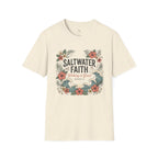 Saltwater Faith T-Shirt — Floral Coastal Christian Tee (Walking in Grace)