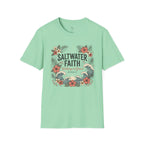 Saltwater Faith T-Shirt — Floral Coastal Christian Tee (Walking in Grace)